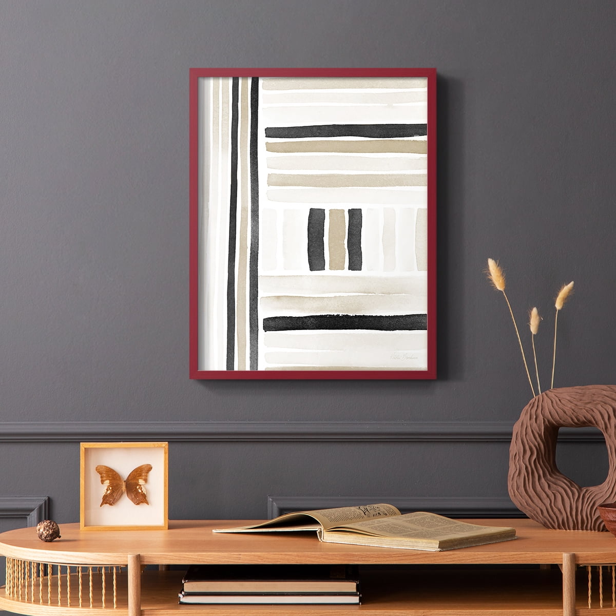 Neutral Lines II in Red Solid Wood 11 x 14 Framed Print