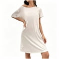 thumbnail image 3 of Asxite Womens Pajamas Solid Round Neck Short Sleeve Loose Breathable Loungewear Midi Nightgown, 3 of 7