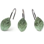 MKLZ 12 Pcs Shower Curtain Hooks Set, Resin Green Leaves Decorative Bathroom Rod Rings