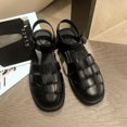 thumbnail image 4 of Sandalias casuales de cuero suave para mujer estilo verano suave punta inferior gruesa retro sandalias romanas planas para mujer, 4 of 5