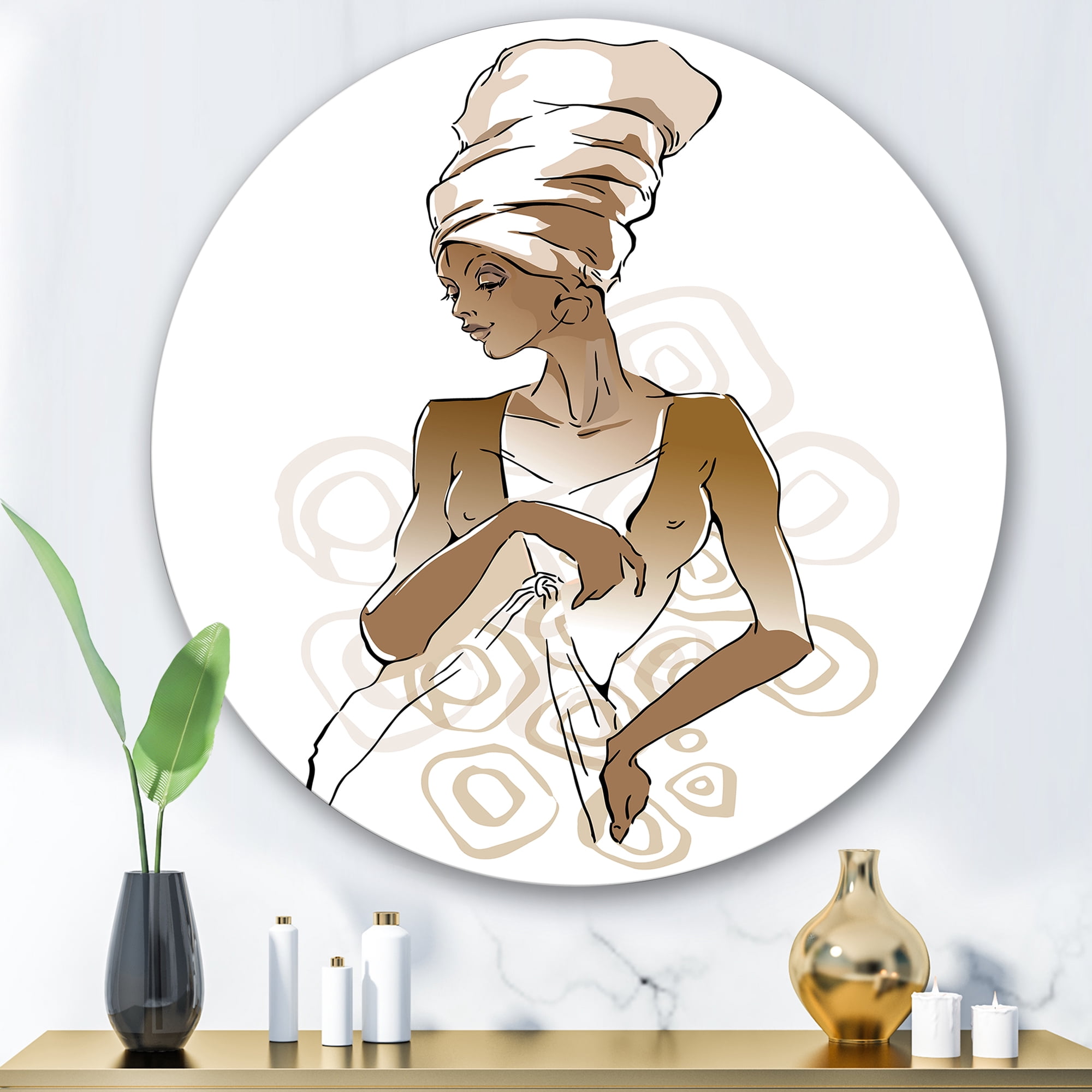 Designart 'Abstract African American Woman Portraits' Modern Circle Metal Wall Art 29x29 - Disc of 29