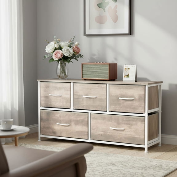 Resenkos Wooden Top Closet Dresser Cabinet, Compact Nightstand Storage Organizer for Bedroom and Hallway, Oak