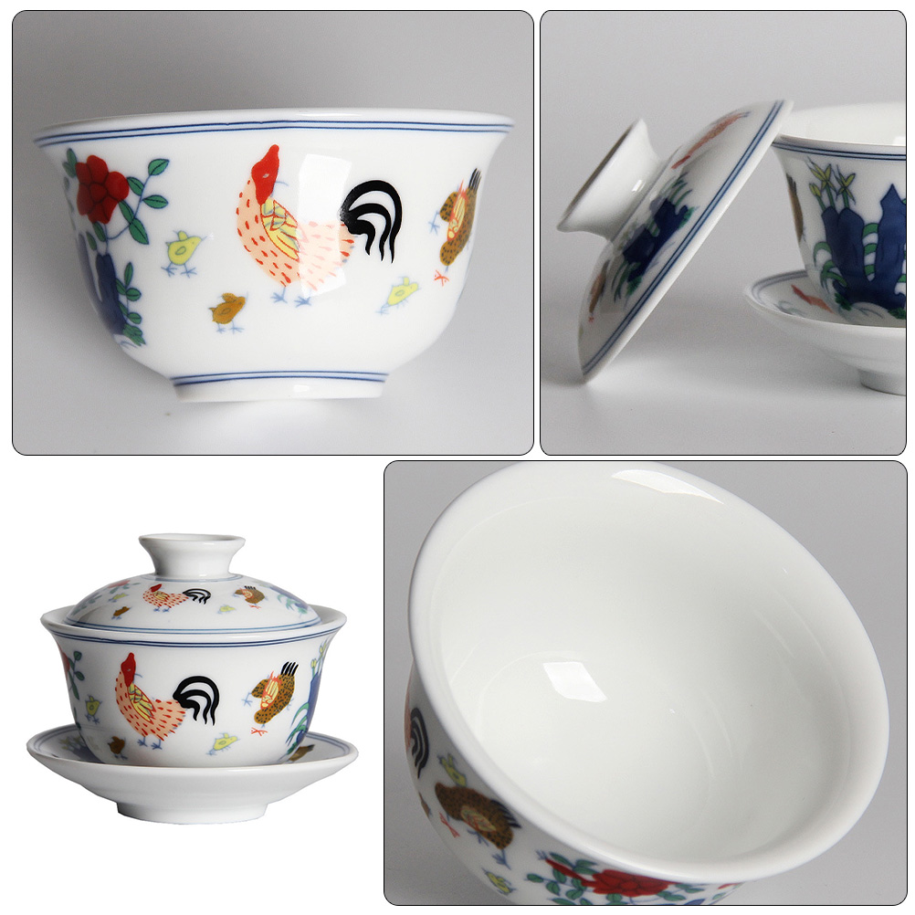 Homemaxs Decorative Tea Cup Tea Bowl with Saucer Lid Ceramic Tea Mug Business Gift Tea Ware - image 5 of 6