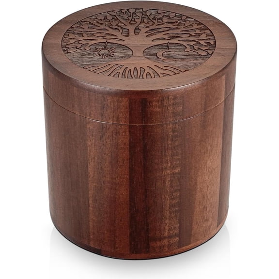 XIUDA Small Urns for Human Ashes Keepsake, 3.94 Inches Acacia Wood Urn for Women, Brown Mini Urn for Human Ashes, Tree of Life Wooden Box Urns for Female Male
