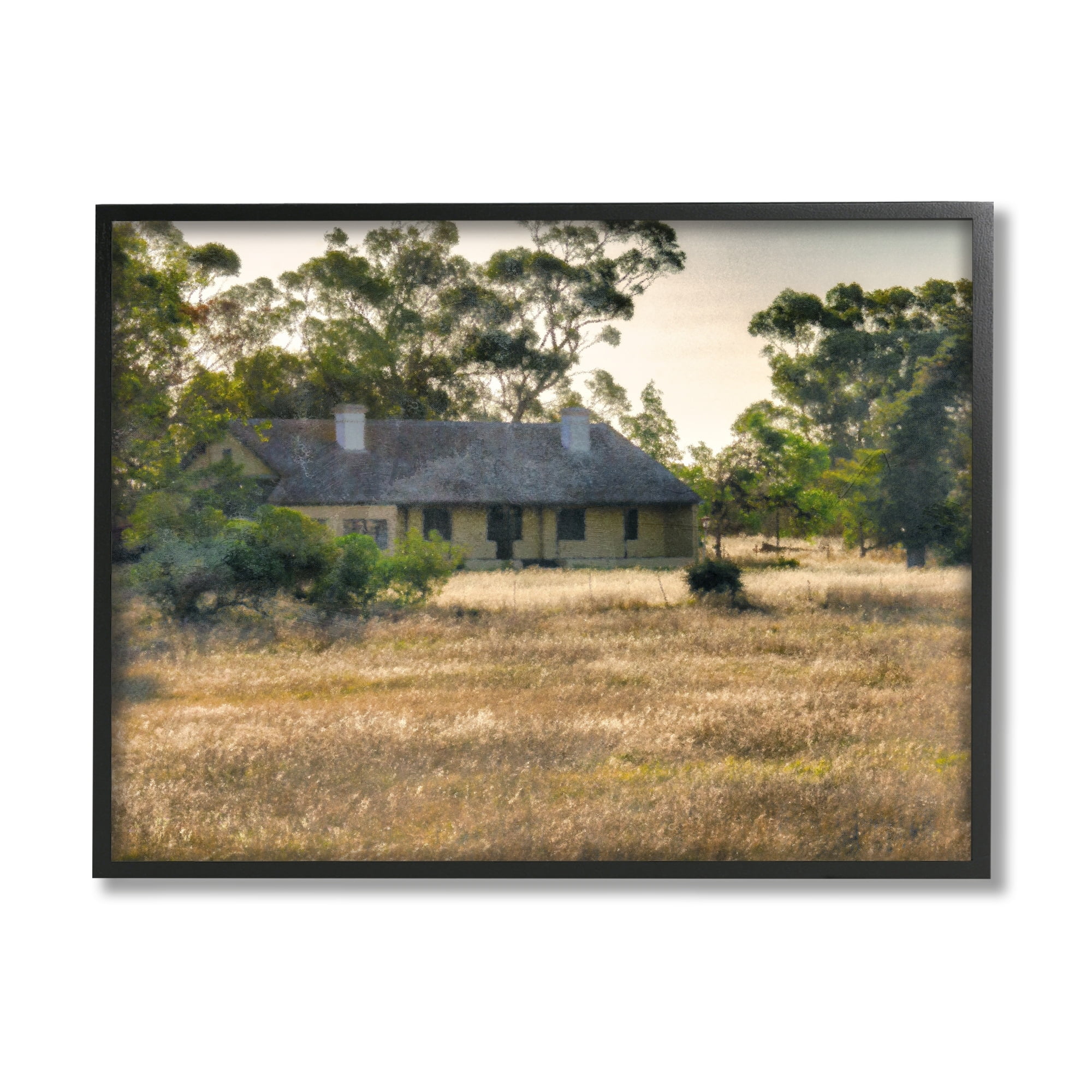 Stupell Industries Rural Cabin Grassy Landscape Landscape Photography Gray Framed Art Print Wall Art