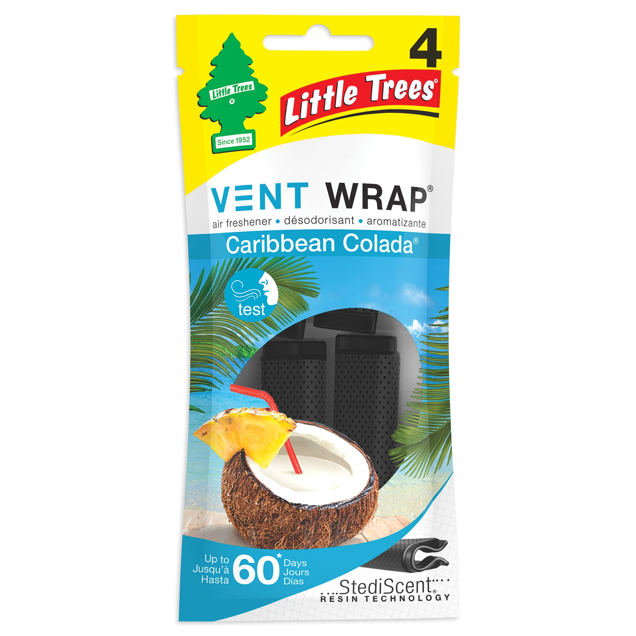 Little Trees Air Freshener Vent Wrap Caribbean Colada, 4 Pack