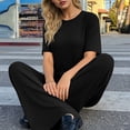 thumbnail image 4 of Hurxie 2 Piece Sets for Women Casual Summer Travel Vacation Outfits Cap Sleeve Lounge Set Black,S, 4 of 7