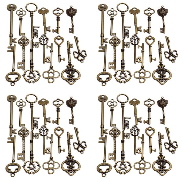 Conjunto de 72 Antiguos Vintage Antiguo Aspecto Bronce Esqueleto Llave Corazón Cerradura Colgante