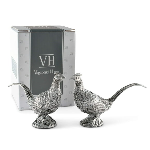 Vagabond House Pewter Pheasants Salt and Pepper Shaker Set Woodland Table Décor S/P Shaker 2 inch Tall