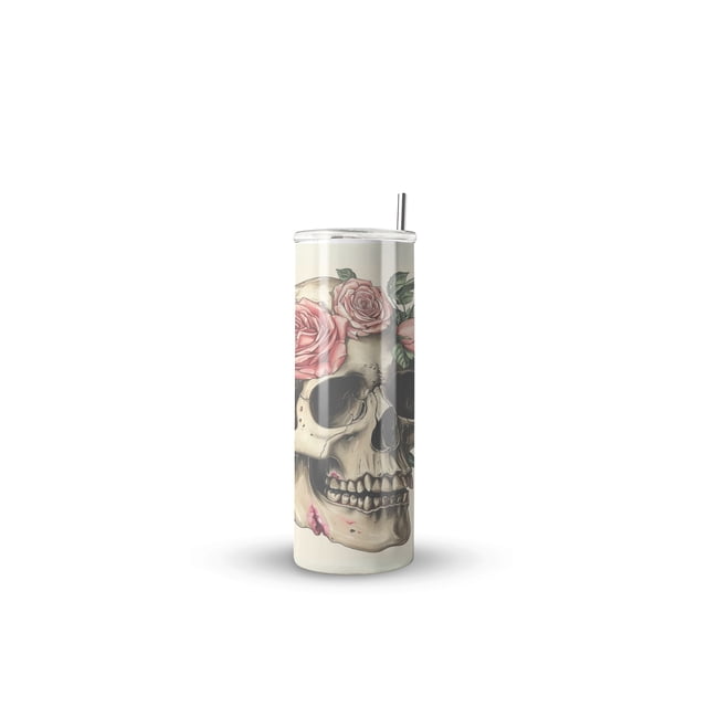 Termo Skinny De Acero Popote 600ml Calavera Mod.g10