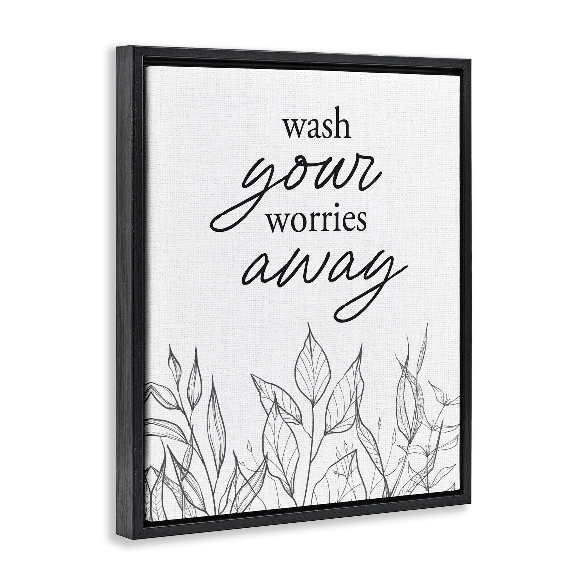 Wash Your Worries Away Minimalist Black Framed Floater Canvas Wall Art, design by Lettered and Lined