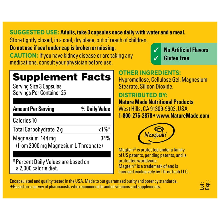 Nature Made Magtein Magnesium L-Threonate, 75 Capsules photo 3