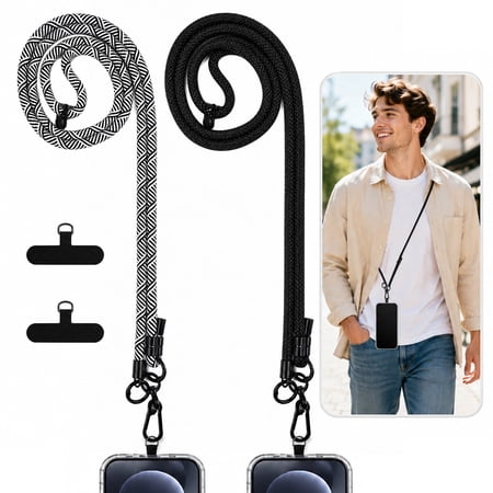 YouAan Cell Phone Case Lanyard, 2 Adjustable Crossbody Straps, 2 Black Spacers, High-Quality Metal Buckle, Unisex,Zebra/Black