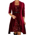thumbnail image 2 of Meichang Wedding Guest Dresses for Women Velvet Sequin Patchwork Button Long Sleeve Mini Dress Elegant Evening Party Dresses Mother Of The Bride Dresses for Wedding, 2 of 6