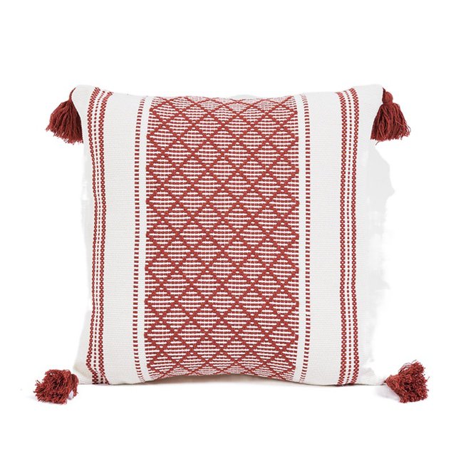 Almohada tejida geométrica con borlas tejidas en hilo 45 * 45 cm 1 pieza roja