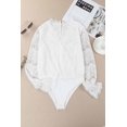 thumbnail image 1 of ABPHQTO Body de manga larga con cuello en V de encaje blanco para mujer, 1 of 5