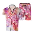 thumbnail image 4 of RATTOYY Two Piece Sets For Men Going Out Musical Notes Printing Zip Drawstring Lapel Shirt Shorts Outfits Male Comfy Chic Handsome Dreesy Fancy Sets, 4 of 6