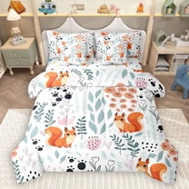 Homewish Kawaii Orange Squirrel 7-Piece Twin Bedding Sets for Child Boys Girls,Chic Floral Flower Bedding Comforter Set,Cartoon Animal Breathable Sheet Sets,Super Cozy Room Decor,Reversible