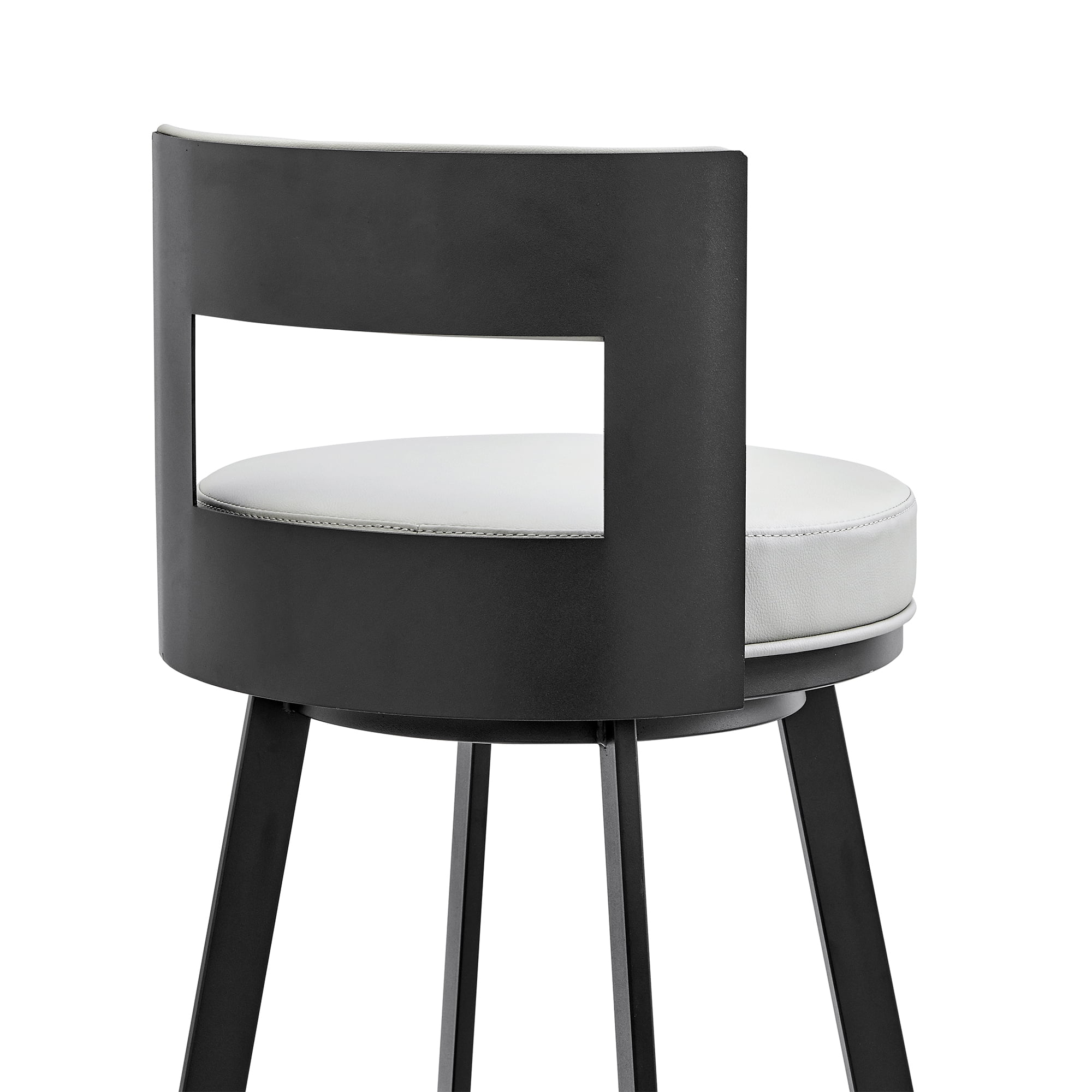 Armen Living Flynn26" Swivel Counter Stool in Black Metal with Light Gray Faux Leather
