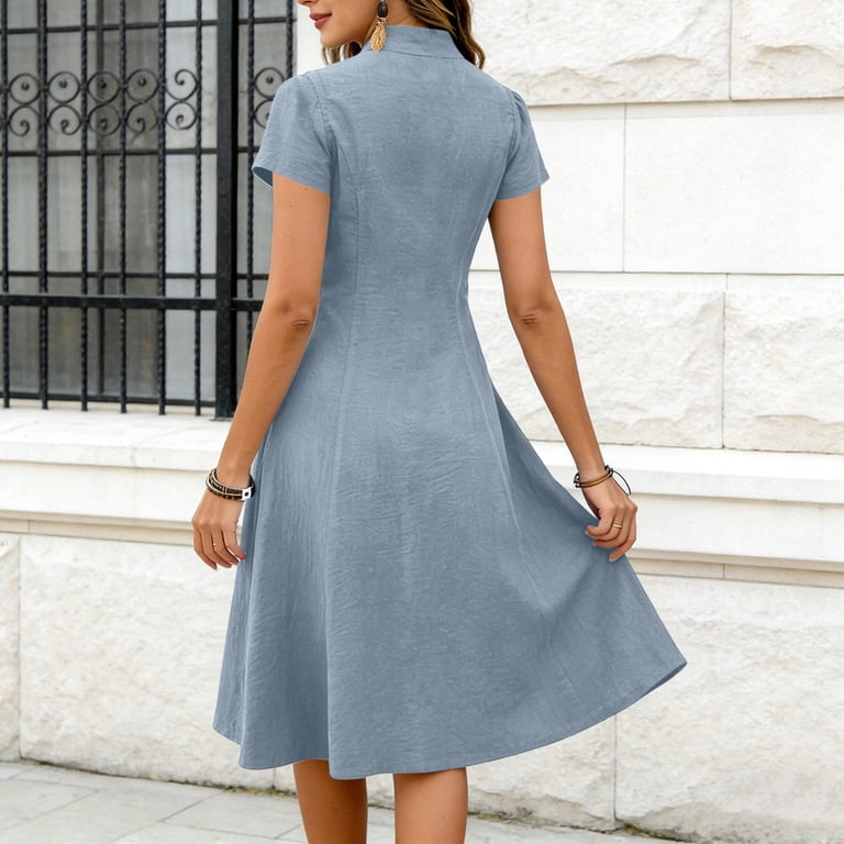Denim Midi Dress for Women, Women's Button Pockets Midi Denim Dresses Summer  Casual Loose Short Sleeve Midi Dress - Walmart.com