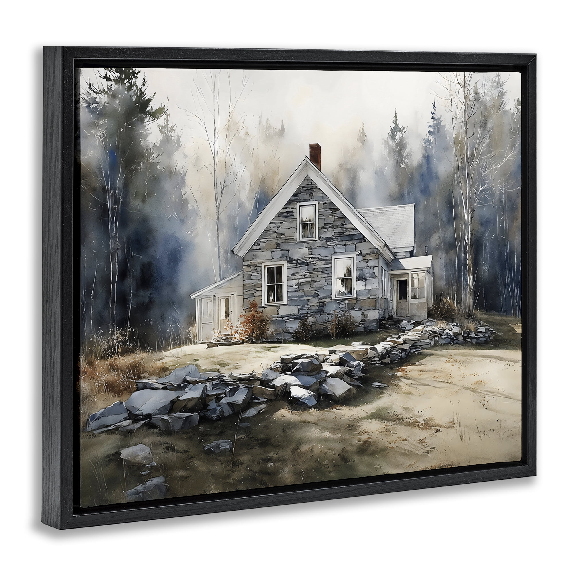 Stupell Industries Rustic Cottage Among the Trees Black Framed Floater Canvas Wall Art, design by Franklyn Gregory