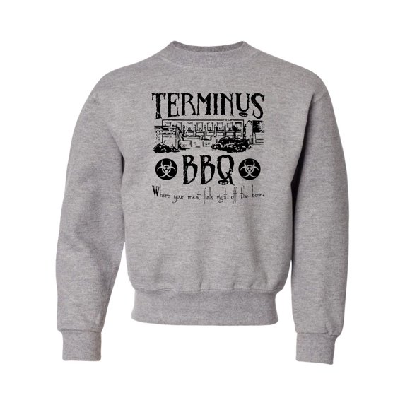 Youth Terminus BBQ Funny Zombie Apocalypse Crewneck Sweatshirt