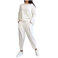 thumbnail image 1 of Uinagy Women's Solid Color Round Neck Thin Top and Pants Suit, 1 of 8