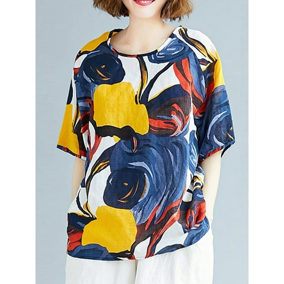 ZANZEA Women Vintage Printed Top T Shirt Tee Pullover Vintage Floral Blouse