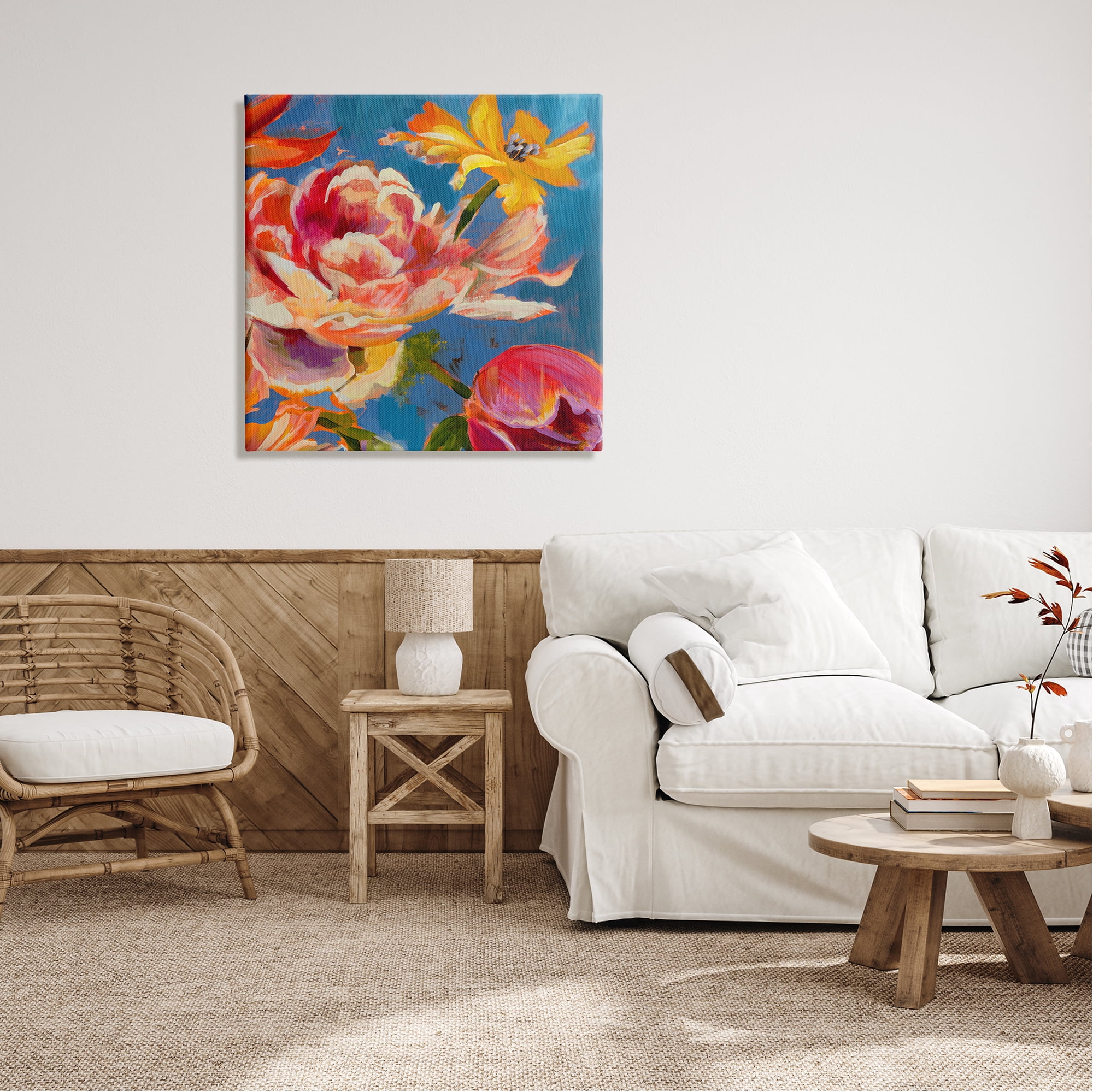 Stupell Industries Vivid Peonies on Blue Botanical & Floral Painting Gallery Wrapped Canvas Print Wall Art, 30 x 30