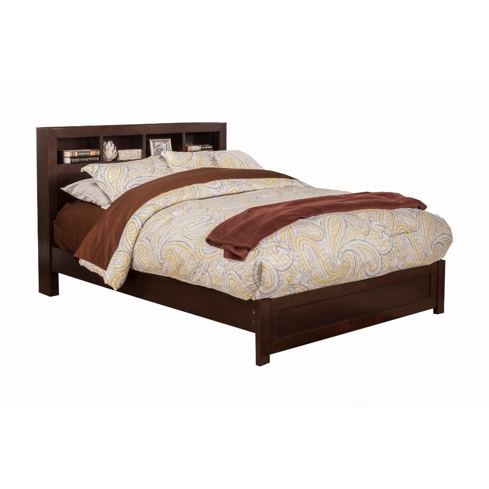 Benzara Wooden Twin Size Platform Bed with Bookcase Headboard, Brown