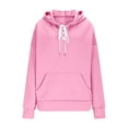 thumbnail image 3 of Htigea Womens Lace Up Hoodies Thin Fleece V-Neck Hooded Sweatshirts Casual Loose Fit Pullover Tunic Tops with Pocket Pink XL, 3 of 6