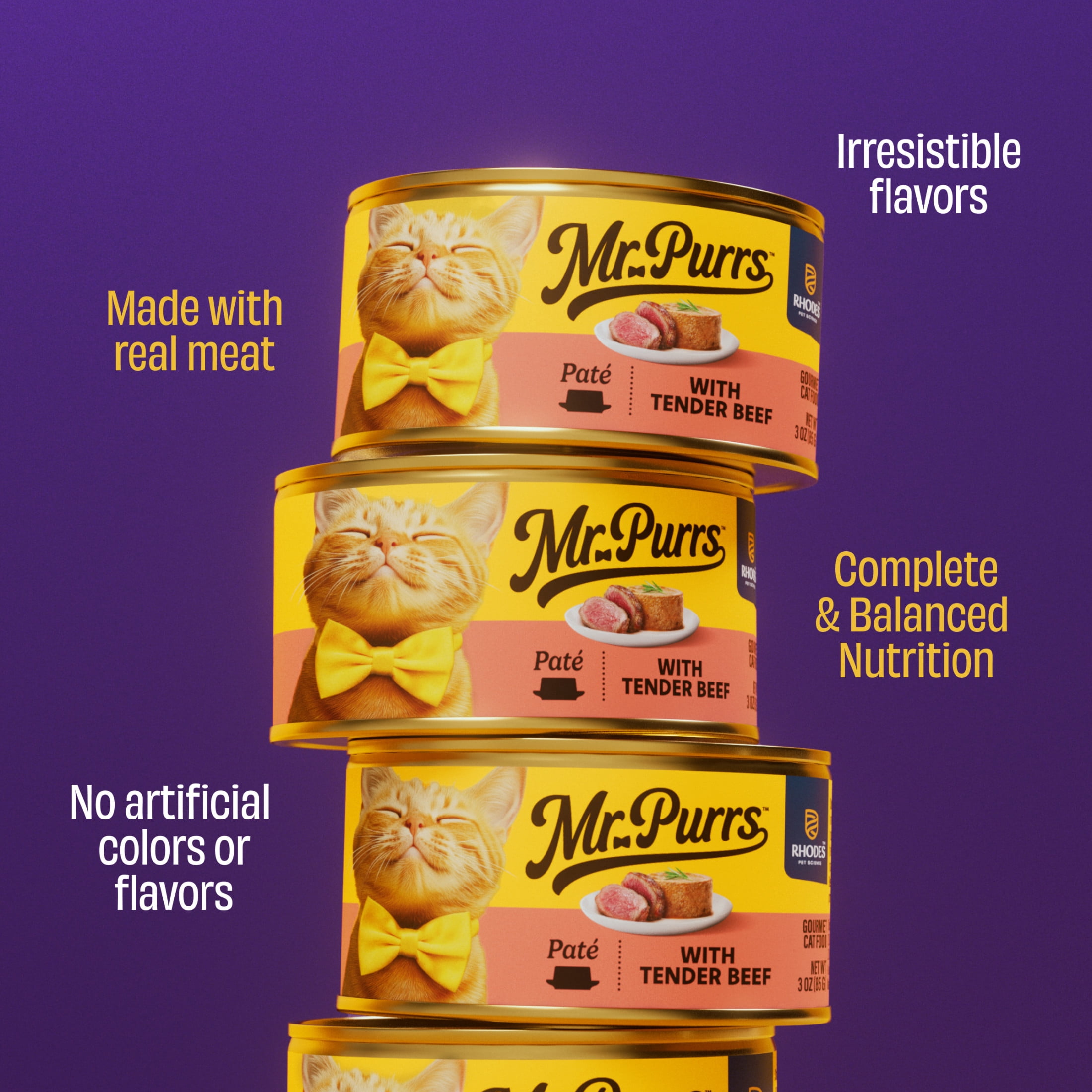 (6 pack) Mr Purrs Tender Beef Pate Wet Cat Food, 3 oz Can
