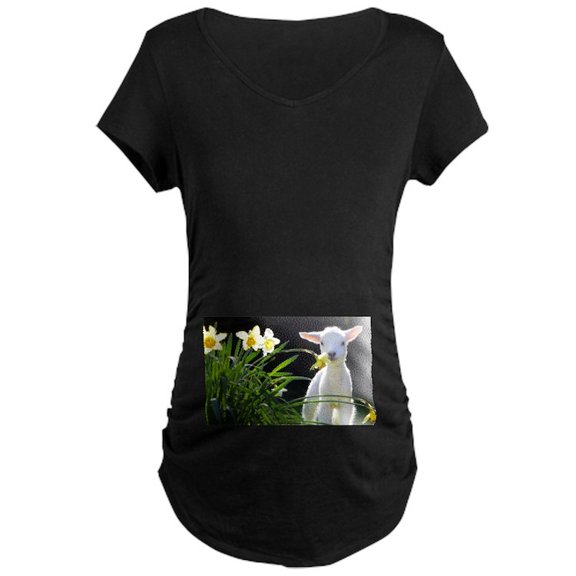 CafePress - EASTER LAMB AND FLOWERS 2 Maternity T Shirt - Maternity Dark T-Shirt