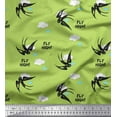 thumbnail image 1 of Soimoi Green Poly Georgette Fabric Text,Clouds & Crow Bird Printed Craft Fabric by the Yard 42 Inch Wide, 1 of 1