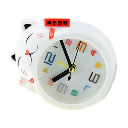 IBASETOY 1Pcs Cat Alarm Clock White Cartoon Cat Shape Design Home Decoration for Friends