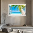 thumbnail image 6 of Tropical Beach Wall Art Picture for Living Room - Window Frame Style Canvas Wall Decor Palm Tree - Coastal Art Print for Bedroom - Blue Ocean Artwork on Canvas for Home decoration, 6 of 8