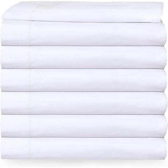 6 Flat Sheet White T-200 Percale Hotel Linen (Available in Bulk/Dozens) (, 66x108 Inches)