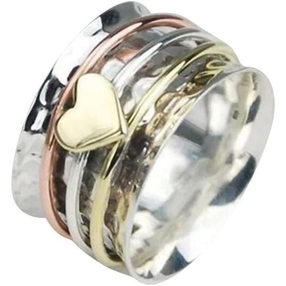 Self Love Spinner Heart Ring for Women, Fidget Anxiety Relief Rotating Wide Band Rings with Card for Her For Women Fidget Jewelry