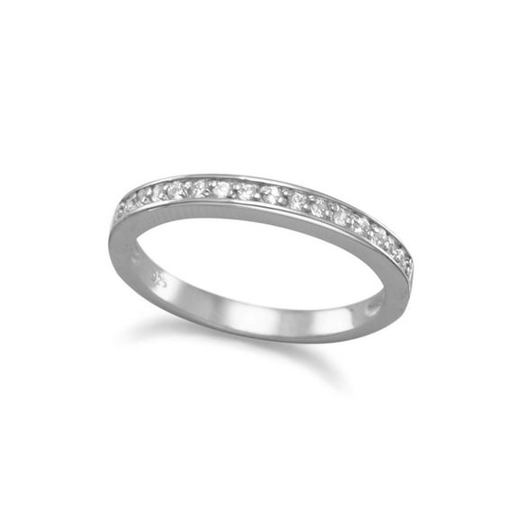 Cubic Zirconia Wedding Band Ring Rhodium on Sterling - Nontarnish, Sizes 4 to 10
