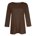 thumbnail image 5 of Qwertyu Womens Tops 3/4 Sleeve T-shirts for Women Casual V-Neck Three Quarter Length Sleeve Fashion Loose Basic Tops Brown L, 5 of 6