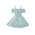 thumbnail image 1 of Xingqing 8 Colors Summer Princess Kids Girls Dress Flowers Printed Short Sleeve Off Shoulder Ruffles A-Line Chiffon Dress, 1 of 5