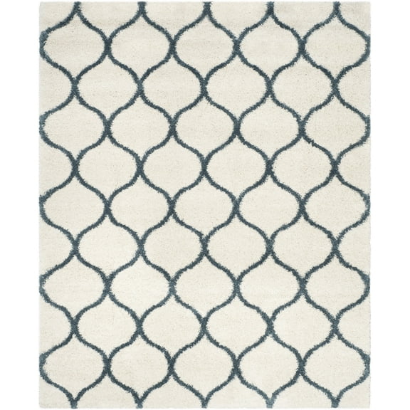 SAFAVIEH Hudson Arline Geometric Shag Area Rug, Ivory/Slate Blue, 8' x 10'