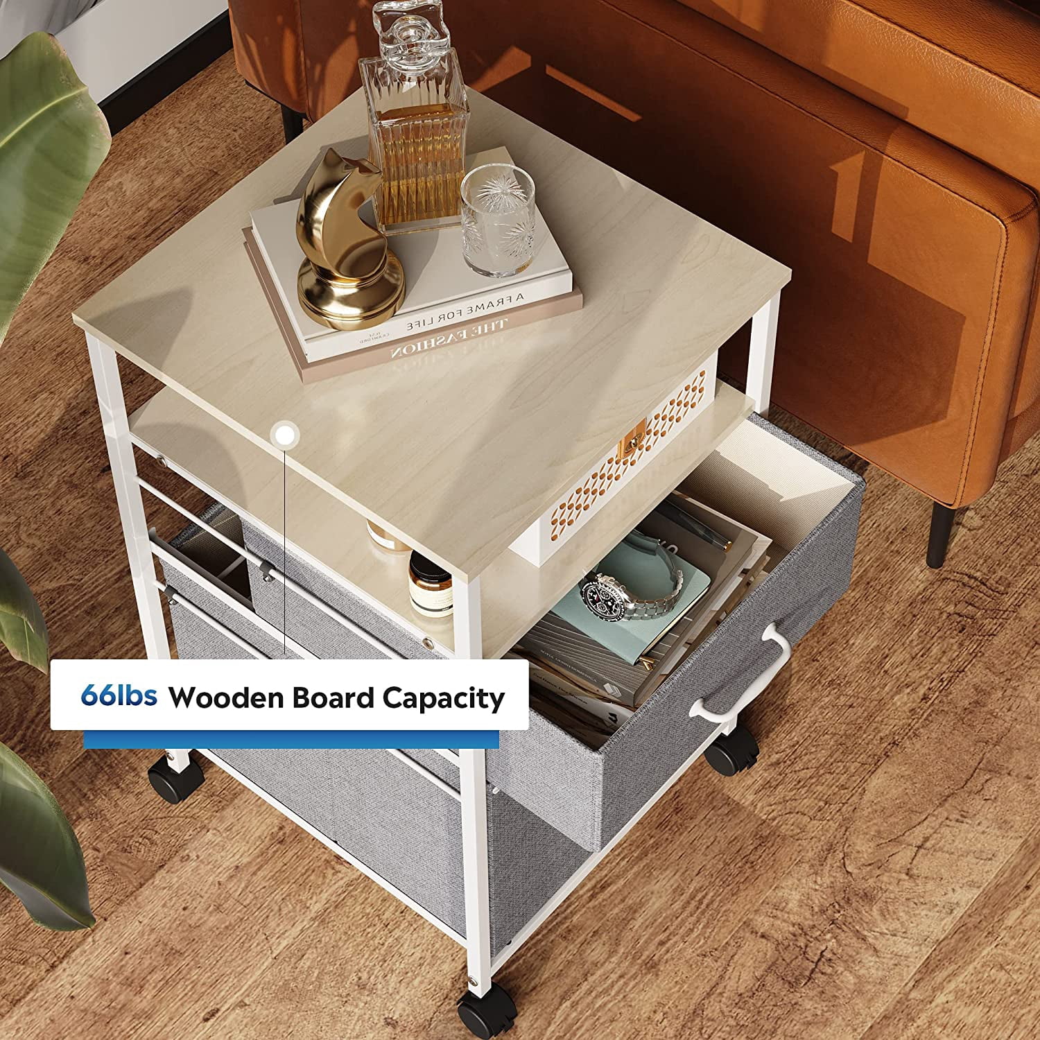 2 Drawer Mobile File Cabinet, Rolling Printer Stand with Open Storage Shelf, Fabric Vertical Filing Cabinet fits A4 or Letter Size for Home Office