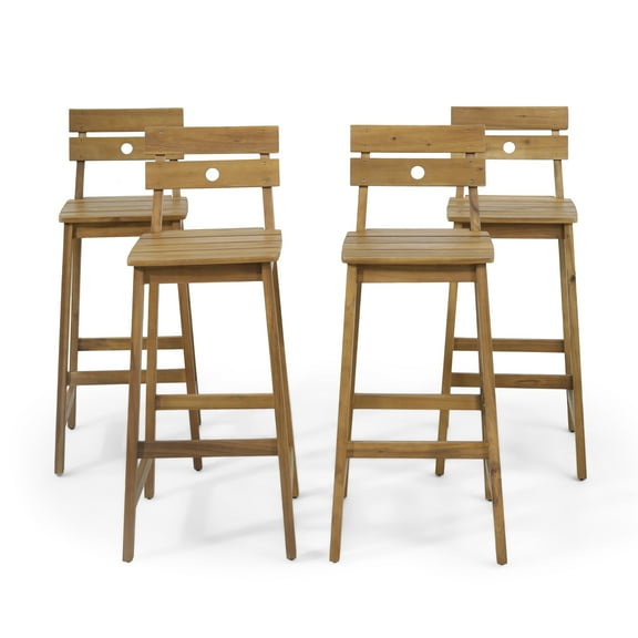 Noble House Castner Outdoor Bar Stool, Teak, 4 Pack