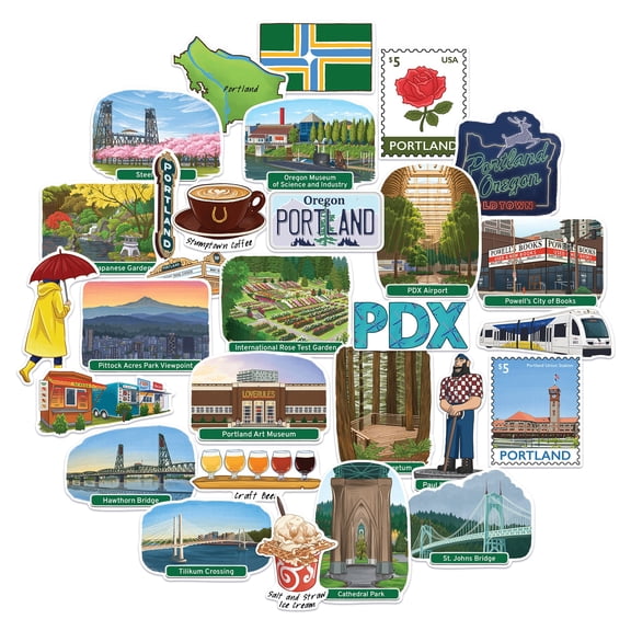 Navy Peony Hipster Portland Travel Stickers (28pcs) - For Scrapbooking, Journals