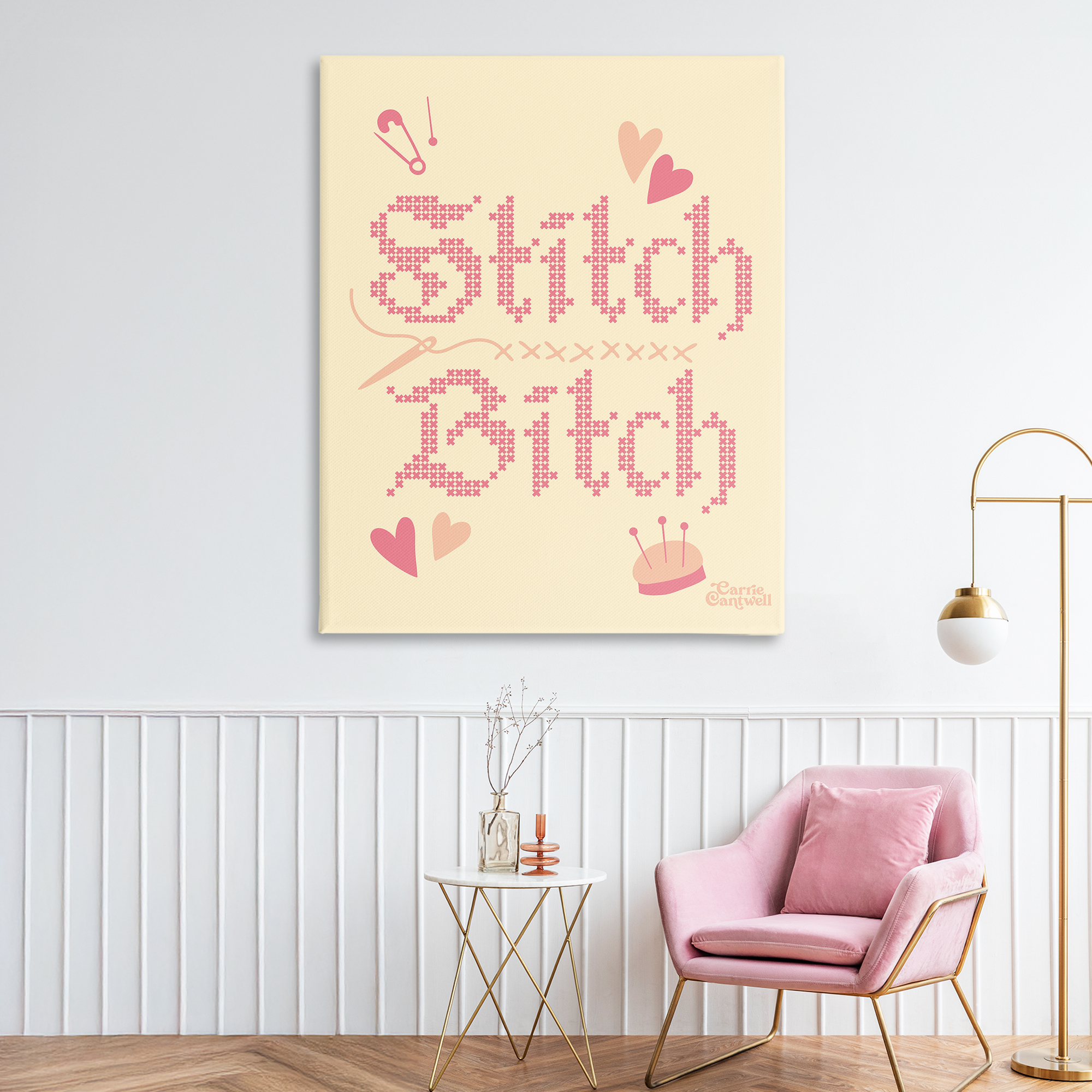 Stitch B*tch Embroidery Craft Canvas Wall Art, design by Carrie Cantwell