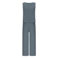 thumbnail image 5 of Txeol Women's Casual Summer Two Piece Outfits Plus Size Cotton Linen Sets Cutout Halter Sleeveless Top Wide Leg Pants Matching Set 2024 Gray,XXXXXL, 5 of 6
