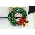 thumbnail image 6 of Vintage Rhinestone Christmas Wreath Brooch With Red Bow, Xmas Holiday Jewelry Gift, Wreath Pin, 6 of 9