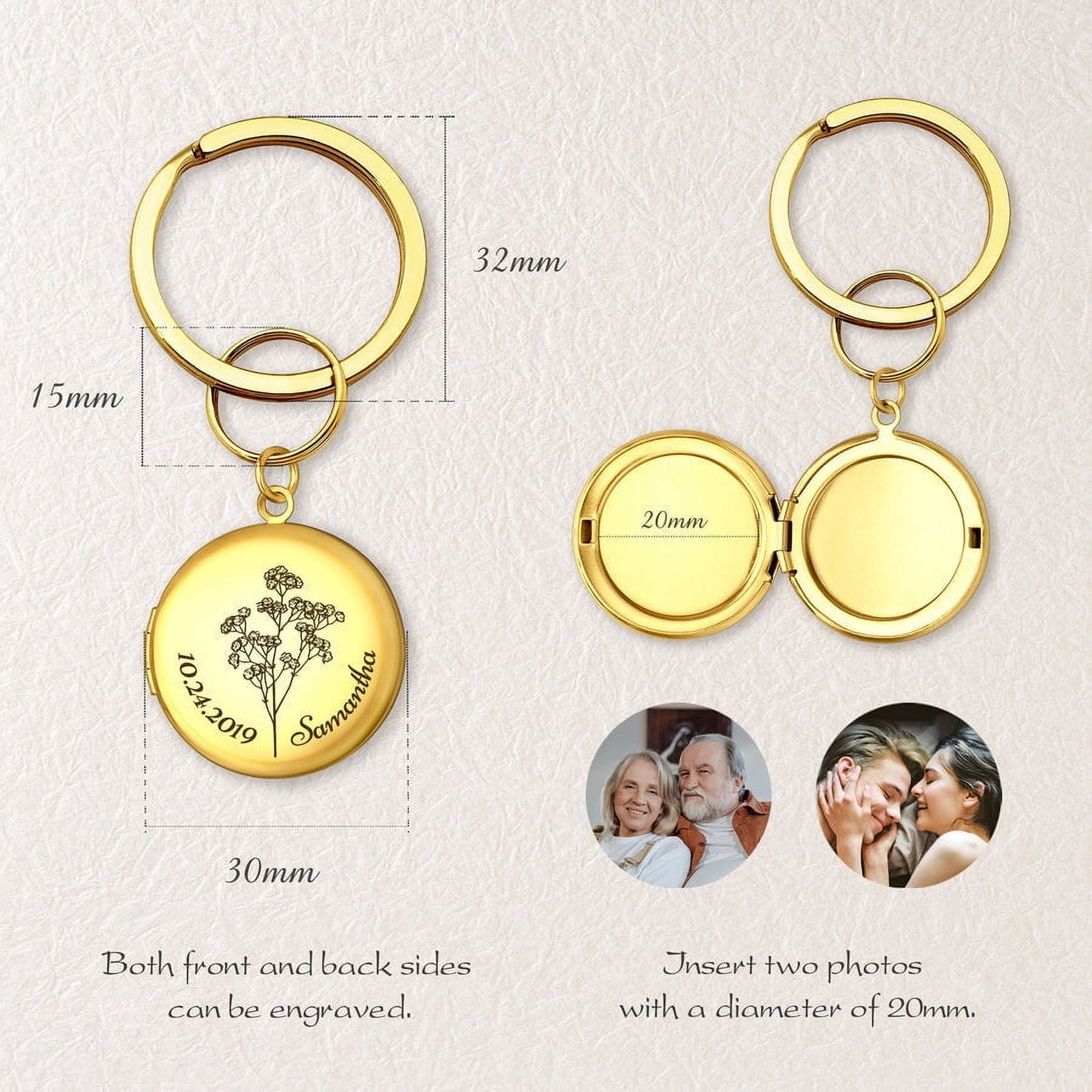 Anavia Personalized Keychain with Photos for Best Friend Gift Birthday Gift for Girls Mom Christmas, Custom Flower and Name with Date Keychain Gifts for Women