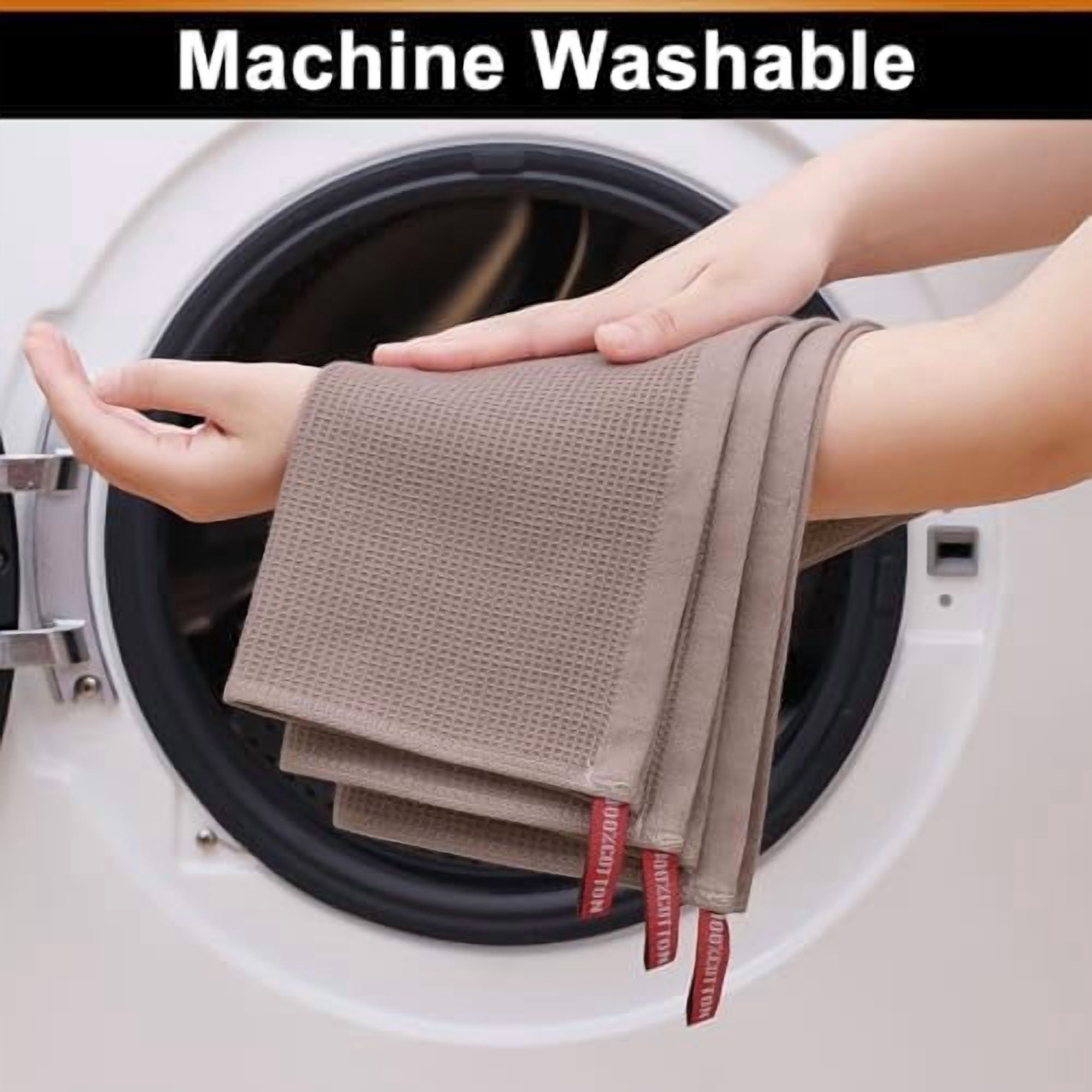 100% Cotton Waffle Weave Dish Cloths - 6 Pack Soft and Absorbent Dish Towels - 12 x 12 Inches Quick Dry Dish Rags - Beige/Dark Grey/Brown